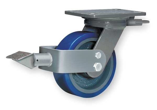 Plate Caster, Swivel, Poly, 8 in, 1200 lb, Blu, B, Hamilton, Mfr#: S-WH-8SPB-4SL-IB