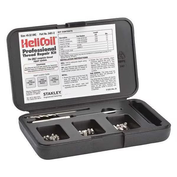 Free-Running Helical Insert Repair Kit, Helical Inserts, #8-32, Plain 18-8 Stainless Steel, Stanley Engineered Fastening, Mfr#: 5401-2