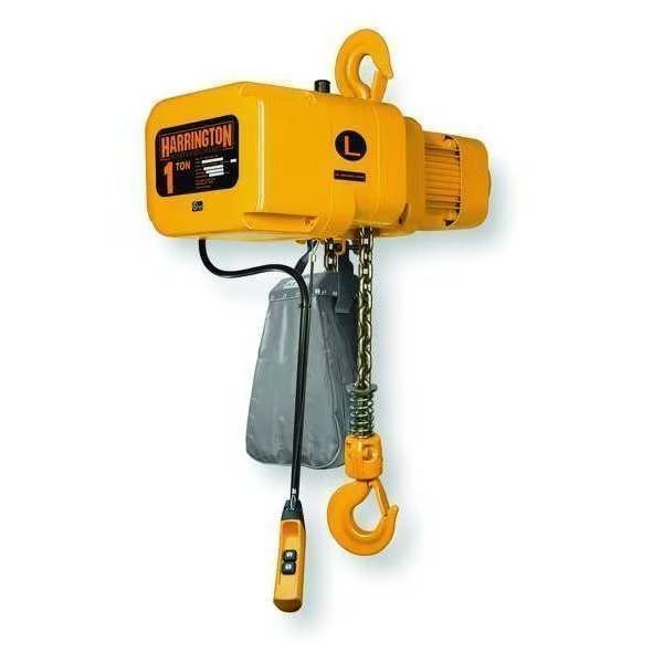 Electric Chain Hoist, 2,000 lb, 10 ft, Hook Mounted - No Trolley, 208/230/460V, Yellow, Harrington, Mfr#: NER010L-10