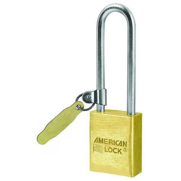 Padlock, Keyed Different, Long Shackle, Rectangular Brass Body, Boron Shackle, 3/4 in W, American Lock, Mfr#: A42TAG