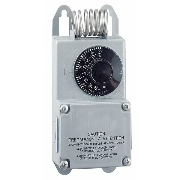 Line Volt Mechanical Tstat, Open/Close on Rise, Indoor/Outdoor, SPDT, Peco, Mfr#: TF115-001