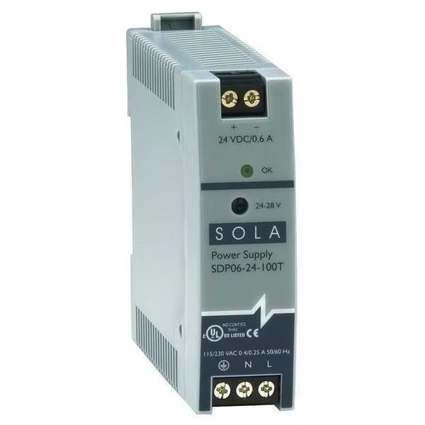 DC Power Supply, 85/264V AC, 24/28V DC, 15W, 0.6A, DIN Rail, Solahd, Mfr#: SDP0624100T