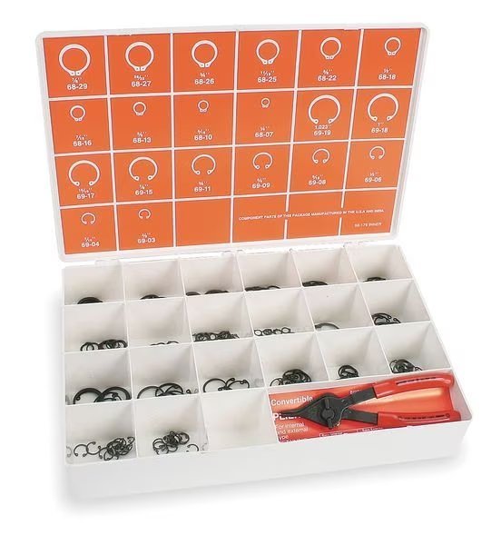Internal and External Retaining Ring Assortment, Steel, Phosphate Finish, 221 Pieces, Itw Bee Leitzke, Mfr#: WWG-DISP-HO-SH221
