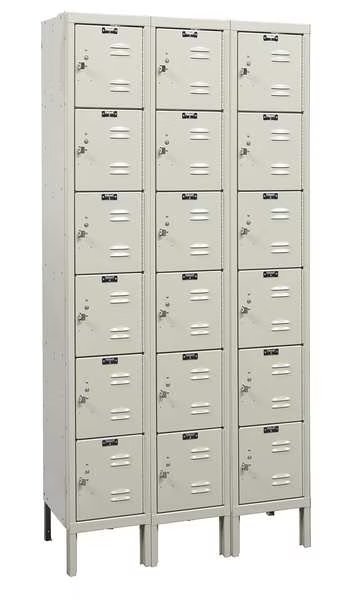 Box Locker, 36 in W, 12 in D, 78 in H, (3) Wide, (18) Openings, Tan, Hallowell, Mfr#: U3228-6A-PT