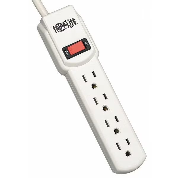 Surge Protector Strip, 4 Outlet, Gray, Tripp Lite, Mfr#: TLP404