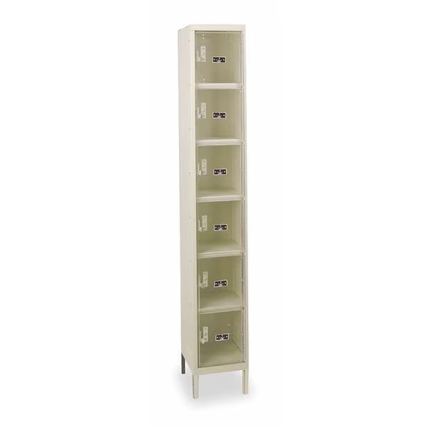 Box Locker, 12 in W, 18 in D, 78 in H, (1) Wide, (6) Openings, Tan, Hallowell, Mfr#: USVP1288-6A-PT