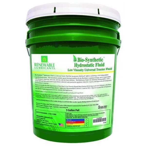 Trans-Hydraulic Fluid, Tractor, 5 Gal, 5W-20, Renewable Lubricants, Mfr#: 81304