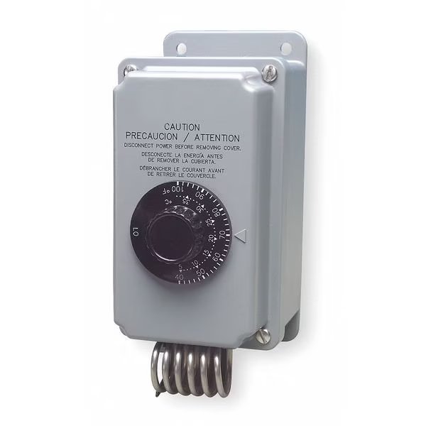 Line Volt Mechanical Tstat, Open/Close on Rise, Indoor/Outdoor, SPDT, Peco, Mfr#: TH109-009
