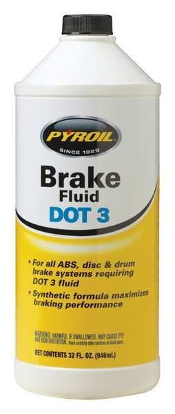 Brake Fluid, Bottle, 1 qt, Disc Brakes/Drum Brakes, DOT 3, Glycol, Amber, Pyroil, Mfr#: PYBF32