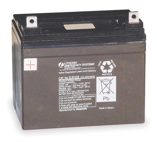 Battery, Lead Calcium, 12V, 28A/HR., Lithonia Lighting, Mfr#: ELB 1228