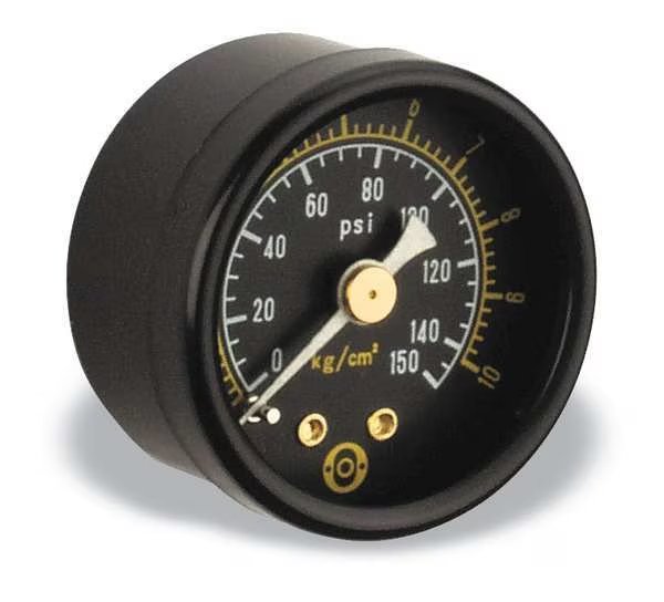 Pressure Gauge, 0 to 150 psi, 1/8 in MNPT, Steel, Black, Aro, Mfr#: 100095-160
