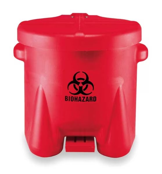Biohazard Step On Waste Can, 10 Gallon Capacity, Polyethylene, Red, 18 in Width x 18 in Height, Eagle Mfg, Mfr#: 945BIO