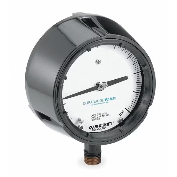 Pressure Gauge, 0 to 30 psi, 1/2 in MNPT, Plastic, Black, Ashcroft, Mfr#: 451279SS04LXLL30