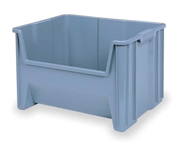 Hang & Stack Storage Bin, Plastic, 19 7/8 in W, 12 1/2 in H, 15 1/4 in L, Gray, Akro-Mils, Mfr#: 13017GREY