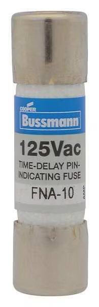 Midget Fuse, FNA Series, Time-Delay, 10A, 125V AC, Indicating, 10kA at 125V AC, Eaton Bussmann, Mfr#: FNA-10