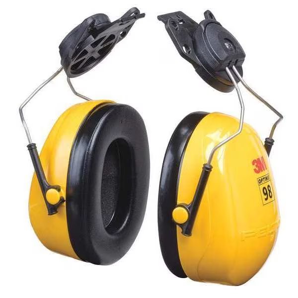 Peltor Optime 98 Hard Hat-Mounted Earmuffs, Dielectric, Passive, NRR 23 dB, Black/Yellow, 3M Peltor, Mfr#: H9P3E