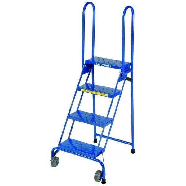 60 in H Steel Folding Rolling Ladder, 4 Steps, 350 lb Load Capacity, Ballymore, Mfr#: LS4247