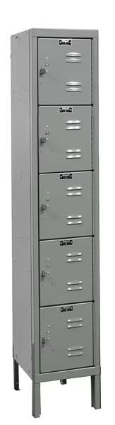 Box Locker, 12 in W, 15 in D, 66 in H, (1) Wide, (5) Openings, Dark Gray, Hallowell, Mfr#: U1256-5A-HG
