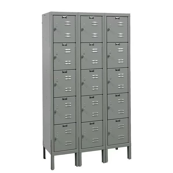 Box Locker, 36 in W, 12 in D, 66 in H, (3) Wide, (15) Openings, Dark Gray, Hallowell, Mfr#: U3226-5A-HG
