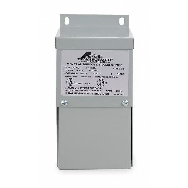 Low Voltage Distribution Transformer, 1 kVA, NEMA 3R, 115°C, 120/240V AC, Acme Electric, Mfr#: TF279260S