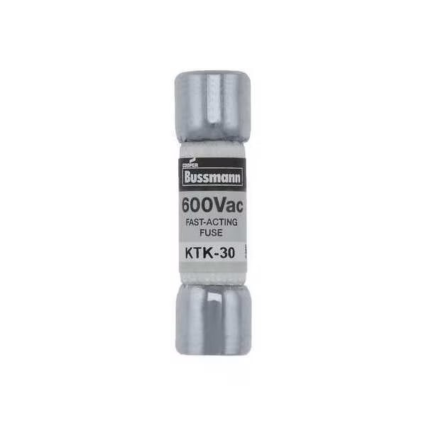 Midget Fuse, KTK Series, Fast-Acting, 30A, 600V AC, Non-Indicating, 100kA at 600V AC, Eaton Bussmann, Mfr#: KTK-30