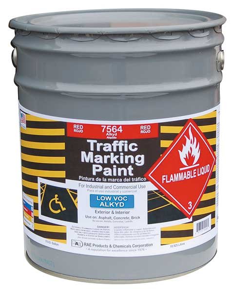 Traffic Zone Marking Paint, 5 Gal., Red, Alkyd Solvent -Based, Rae, Mfr#: 7564-05