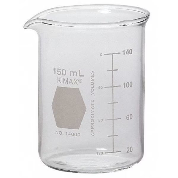 Beaker, 150mL, Glass, 81mm H., PK48, Kimble Chase, Mfr#: 14000-150