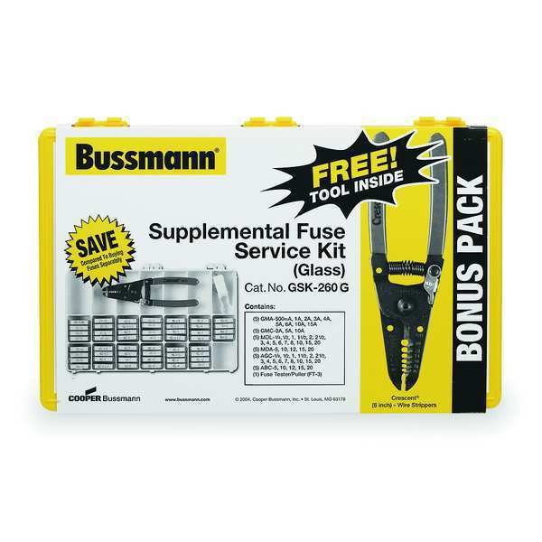 Glass Fuse Kit, ABC, AGC, GMA, GMC, MDA, MDL Series, 260 Fuses Included No Fuse Class Class, Eaton Bussmann, Mfr#: GSK-260
