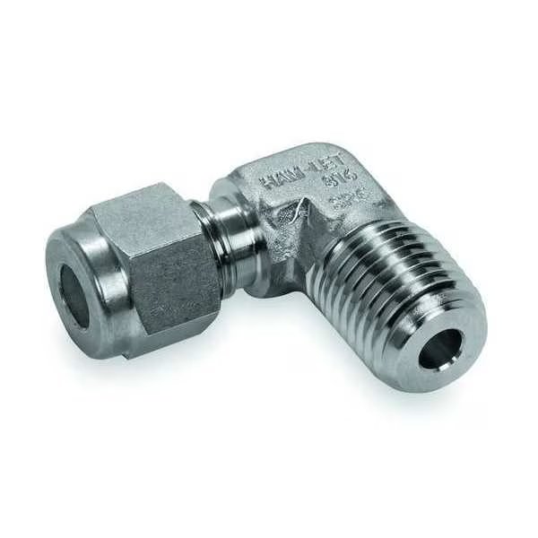 3/8" x 15/32" LET-LOK x MNPT SS Male 90 Degree Elbow, Ham-Let, Mfr#: 769L-SS-12MM X 3/8