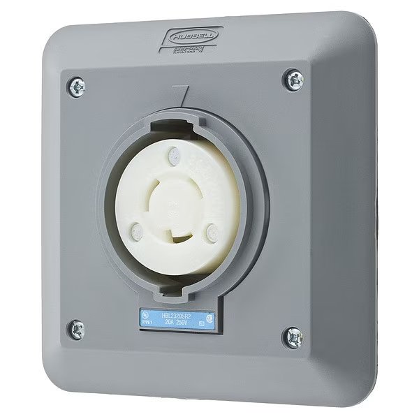 20A Twist-Lock Receptacle 2P 3W 250VAC L6-20R GY, Hubbell, Mfr#: HBL2320SR2