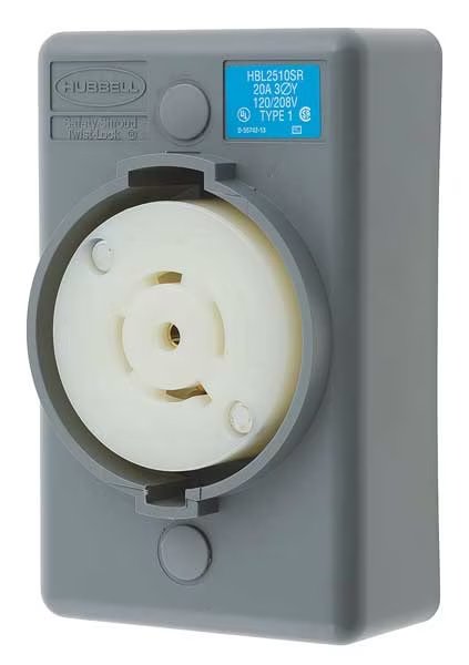 20A Locking Receptacle 4P 5W 120/208VAC L21-20R GY, Hubbell, Mfr#: HBL2510SR