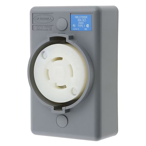 30A Locking Receptacle 3P 4W 250VAC L15-30R GY, Hubbell, Mfr#: HBL2720SR