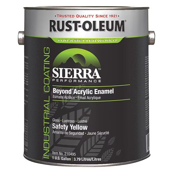 Interior/Exterior Paint, Glossy, Water Base, SAFETY YELLOW, 1 gal, Rust-Oleum, Mfr#: 210495