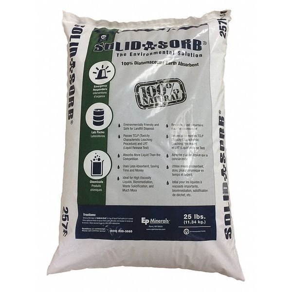 Loose Absorbent, 16 Qt Volume Absorbed per Package, 25 lb Weight Bag, Not Scented, Ep Minerals, Mfr#: 9725