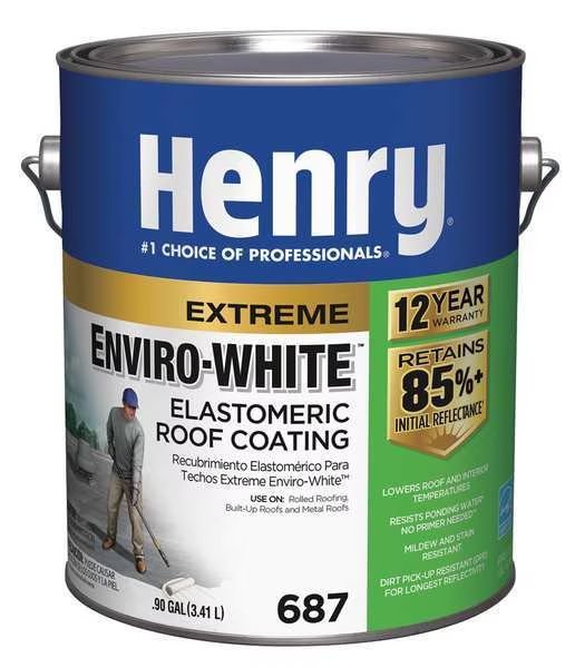 Elastomeric Roof Coating, 1 gal, Pail, White, Henry, Mfr#: HE687046
