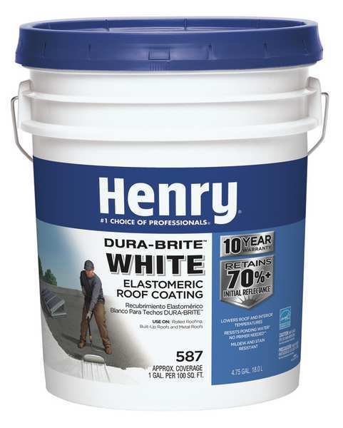Elastomeric Roof Coating, 4.75 gal, Pail, White, Henry, Mfr#: HE587372