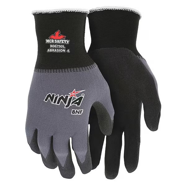 Foam Nitrile Coated Gloves, Palm Coverage, Black/Gray, XS, PR, Mcr Safety, Mfr#: N96790XS