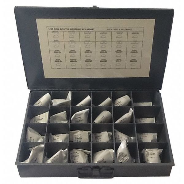Oversized Woodruff Key Assortment, 1035 Steel, Plain, 600 Pieces, +0.001 in Thick Tolerance, EnjoyTool Select, Mfr#: JBDL24WK25