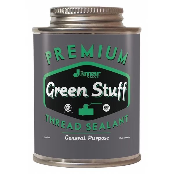 Pipe Thread Sealant 8 fl oz, Brush-Top Can, Green Stuff, Green, Paste, Jomar Valve, Mfr#: 400-103