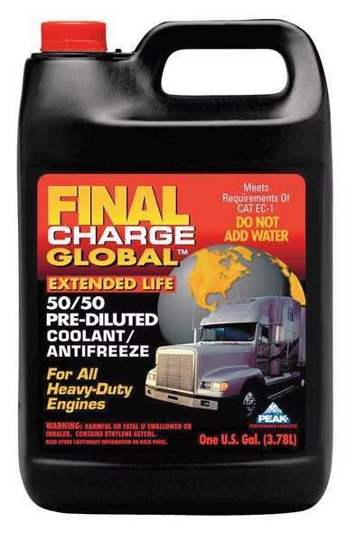 Antifreeze Coolant, Bottle, 1 gal, Ready to Use, Pre-Diluted 50/50, OAT, Ethylene Glycol, Red, Peak, Mfr#: FXAB53