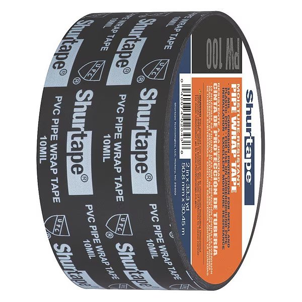 Pipe Sealant Tape, Black, PVC, 1199" L, Shurtape, Mfr#: PW 100