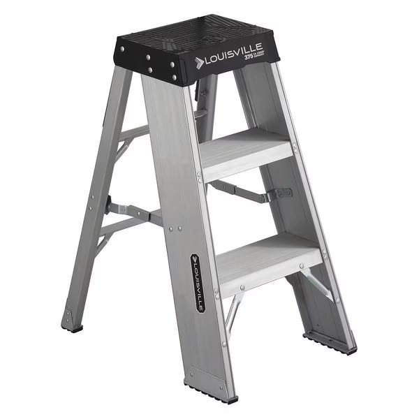 3 Steps, Aluminum Step Stand, 375 lb. Load Capacity, Silver, Louisville, Mfr#: AY8003