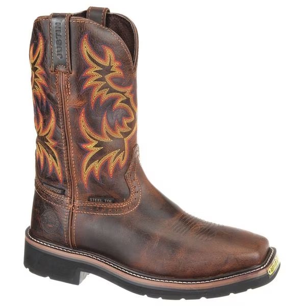 Size 14 Men's Western Boot Steel Work Boot, Brown, Justin Original Workboots, Mfr#: SE4690