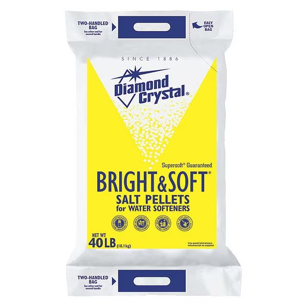 Water Softener Salt Pellets, 40 lb Bag, Bright & Soft, 99.8% Purity, NSF Certified, Diamond Crystal, Mfr#: 100012407