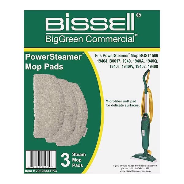 12 in Pad, 0.25 oz Dry Wt, White, Microfiber, PK3, Bissell Commercial, Mfr#: 2032633-PK3