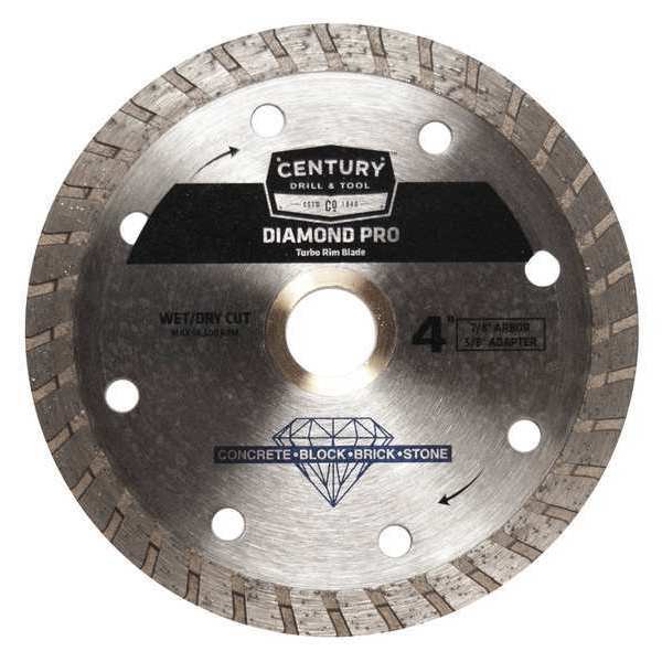 Diamond Saw Blade, 4 in., Turbo Rim, Century Drill & Tool, Mfr#: 75450