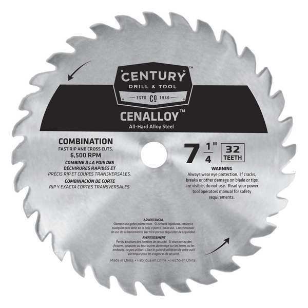 7-1/4", 32-Teeth Combination Circular Saw Blade, Century Drill & Tool, Mfr#: 08203