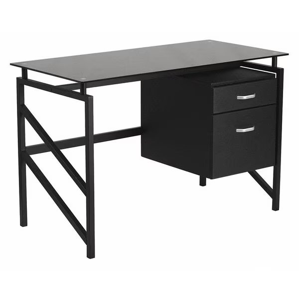 Glass Desk, 22-1/2" D X 46" W X 30" H, Black, Metal, Table Top: Glass, Flash Furniture, Mfr#: NAN-WK-036-GG