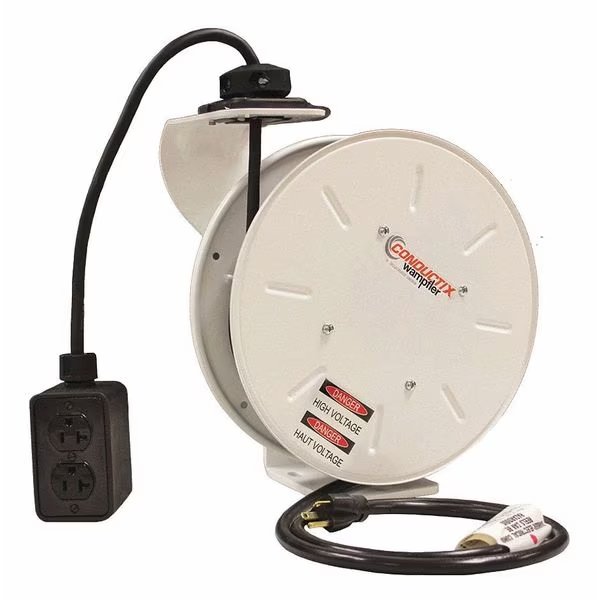 50 ft. 12/3 Retractable Cord Reel 20 Amps 4 Outlets 125VAC Voltage, Conductix-Wampfler, Mfr#: XA-121120305016E