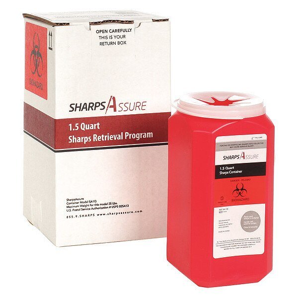 Sharps Container, 1/4 gal., Red, Snap Lid, Sharps Assure, Mfr#: SA1Q